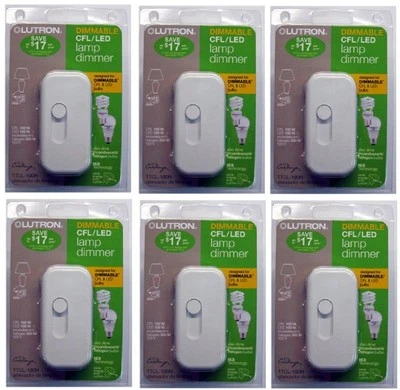 (6) ea Lutron Electronics TTCL-100H-WH White CFL / LED Lamp Dimmer Switch