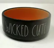 Rae Dunn Halloween WICKED CUTE Orange and Black Pet Dish Cat Dog Bowl White NEW