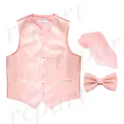 New Men's pink formal vest Tuxedo Waistcoat_necktie & bowtie set wedding
