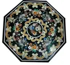 36" Modern Black Marble Inlay Coffee Table Design Semi Precious Inlay Art Decors