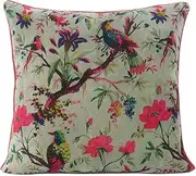 [Eyes of India] Boho Velvet Bird Print Throw Pillow Cover, Colorful Decorative Floral Cushion Case for Sofa Couch, Bohemian Chic Accent for Bedroom Living Room, 24x24 inch (60x60 cm), Green Olive