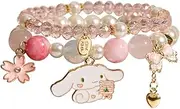 [INENIMARTJ] Crystal Beads Bracelet Kawaii Bracelets Set Cute Cartoon Elastic Beaded Pearl Bracelets Anime Jewelry for Girls Women Bff Friendship Gift