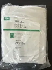 NWT PRELUDE Flannelette Sheet Blanket by Sears Full Flat X-Long (80x 108) White