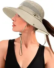 [JS LifeStyle] Sun Hat with Ponytail Hole for Women,UPF 50+ UV Protection Wide Brim Safari Hking Waterproof Foldable Beach Bucket Hat