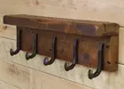 Reclaimed 30" Vintage White Pine Coat Rack with 5 Railroad Spike Hooks and shelf