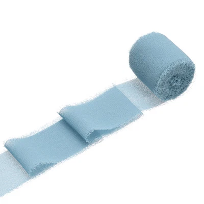 1 Roll Chiffon Ribbon, 1.5 Inch x 5 Yard Silk Ribbon, Blue