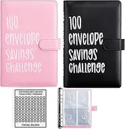 POUYRBA 2pcs 100 Envelope Challenge Binder, Leather 52 Week Money Saving Challenge Binder Easy and Fun Way for 100 Envelopes Money Saving Budget with Cash Envelopes for Budgeting