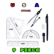 West Coast Paracord 9 Piece Math Tool Sets, Pencil, Compass, Rulers, Protractor