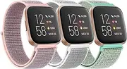 3 Pack Nylon Bands Compatible with Fitbit Versa 2 / Fitbit Versa/Versa Lite/Versa SE, Soft Breathable Sport Replacement Wristbands for Fitbit Versa Smart Watch