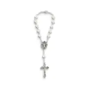 Cream Simulated Pearl 7.5 Silver-tone Auto Rosary