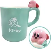Kirby Mug: Cute Laid Back Kirby On Handle: Green, Lollipop Mark, SK Japan: H 4.33 x W 4.13 x L 2.95"