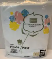 Vintage New Old Stock Sears Full Fitted Bottom Sheet White Combed Percale Cotton