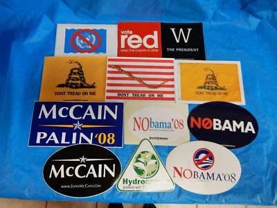 53 POLITICAL, RIGHT-WING, DON'T TREAD ON ME, UNITED NATIONS ETC. STICKERS/DECALS