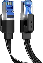 UGREEN Cat 8 Ethernet Cable 2m, 40Gbps 2000Mhz High Speed 26AWG RJ45 Shielded Braided Flat Network Cord Black Compatible with PC Gaming PS4 PS5 Xbox Modem Router