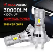 Bullvision H7 Led Headlights 30000lm High Beam Low Beam Two-sided Csp Chips Plug And Play Wireless Diode Mini Car Lights Adapter 6000K Pure WhiteH7