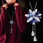 2023 NEW CRYSTAL FLOWER PENDANT LONG NECKLACE FOR WOMEN BLUE