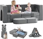 Domiqut 22Pcs Modular Play Couch, Floor Sofa 1000+DIY Creativing Playroom Furniture, Convertible Foam and Floor Cushion for Boys and Girls, Grey Black