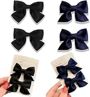 Pack of 4 Bow Hair Clips, Non-Slip Crocodile Hair Clips, for Christmas, Valentine's Day, Decoration, Card Making Embellishments (Black Dark Blue)