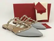 Sz.40 Valentino Garavani Rockstud Mule Pointed Toe Grey/ Poudre Flat Slide