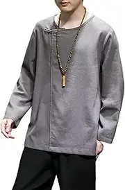 [Aoleaky] Tradictional Chinese Clothing Men Long Sleeve Cotton Linen Chinese Style Shirts Kung Fu Tai Chi Tang Suit Style Tops