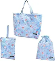[COLORFUL CANDY STYLE] NJ504200 Disney Kindergarten Entrance Series Gusseted Bag, Drawstring 3-Piece Set, Ariel, Mermaid, Ariel, Lesson Bag, Shoe Case, Drawstring Bag, Large, Preparation for