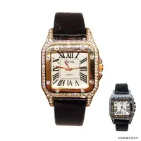 在飛比找蝦皮商城優惠-滿鑽方形手錶 女錶 韓國流行 手錶 皮革錶 石英錶 惡南宅急