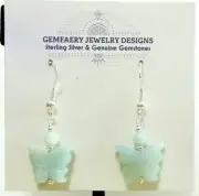 Sterling Silver Carved AMAZONITE Gemstone Butterfly Earrings...Handmade USA