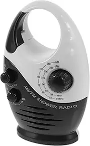 CONGARTENO Shower Radio Waterproof Bathroom Radio Mini Radio Portable Radio Abs Material Adjustable Volume Hanging Shower Radio with Top Handle for Bathroom Outdoor Use (Black and White)