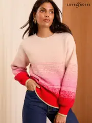 Love & Roses Red/Pink Ombre Stripe Sequin Knitted High Neck Jumper (AG8517) | $97