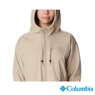 【Columbia 哥倫比亞 官方旗艦】女款-Flora Park軟殼長版連帽外套-卡其(UWR76260KI/HF)
