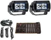 2x Kings 3.3" Work light + Rear Lighting Wiring Harness Kit + 5 Bar LED Camp Light Kit