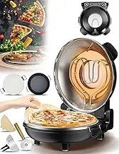 Electric Pizza Maker 1200W, 12" Indoor Pizza Oven with Pizza Stone & Grill Pan, Built-in Thermometers, Timer, Viewing Window, Heats up to 420℃ Pizza Cooker