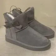 Pawz Big Girls Faux Suede Shearling Bow Boots Charcoal Size 2