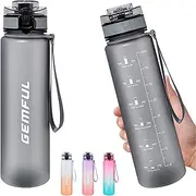 GEMFUL 1L Water Bottle with Motivational Time Marker with Straw Tritan BPA Free Drink Bottles for Fitness Gym and Sports