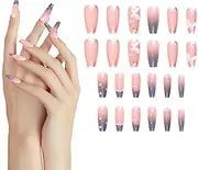 24-pcss Bow Press On Nails - Almond Red Heart Fake Nails | French Pink 3D Flower Nails | Full Cover Glossy Acrylic Nails, Short Square Leopard Print Design, Valentine Wedding Accessories