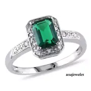 Emerald Cut 2.35CT Genuine Emerald Wedding Halo Jewelry Ring 14K White Gold Over