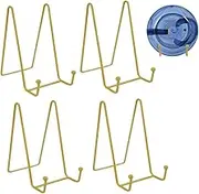 4 Pack Gold Metal Display Stand, Decorative Plate Stand Holder, Premium Frame Holder Stand for Picture Book Photo Easel Tablets and Artistic Work, 6inch (4large)