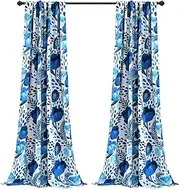 Lush Decor x 52", Blue Poppy Garden Curtains Light Filtering Window Set for Living, Dining, Bedroom, 84 in L Panel Pair