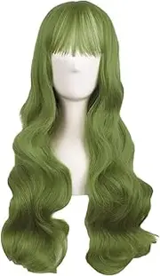 MapofBeauty 28 Inch/70cm Beautiful Special Color Air Bangs Long Wavy Curly Lolita Cosplay Wig (Light Sea Green)