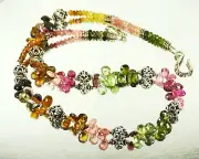 NATALIE'S DESIGN Sterling Silver Faceted Teardrop Tourmaline Necklace & Earrings