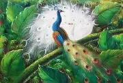 Two Peacocks, #4DTP-1, 24x36 - 100% Hand painted Oil Painting on Canvas