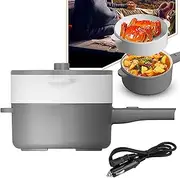 3.5L Electric Hot Pot Nonstick Frying Pan with Steamer - 24V Trucks Electric Skillet/Saucepan for Stir Fry, Roast, Ramen Cooker,Grey Cigarette