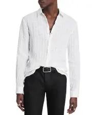 John Varvatos Linen & Cotton Textured Check Slim Fit Button Down Shirt