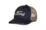 Ford Logo Tea Stained Worn Pre-Curved Adjustable Trucker Hat