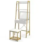 Costway 2-Piece Makeup Vanity Set Flip Top Table Mirror Ladder Storage Shelf