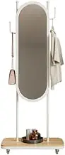 Body Length Mirror Household Dressing Mirror and Hanger Integrated Simple Modern Bedroom Living Room Floor-Standing Mobile Full-Length Mirror Floor Mirrors(White)