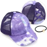 [C.C] Kids Criss-Cross Elastic Band Ponytail Caps Messy Buns Trucker Plain Baseball Cap (BT-6-KIDS) (KIDS-BT-780) (KIDS-BT-783)