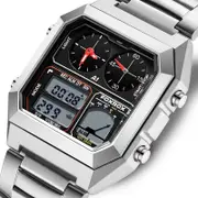 Men’s Stainless Steel Chrono Sport Watch – Digital Backlight, 3ATM Waterproof