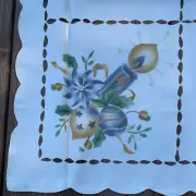 Vintage German Cream Square Christmas Candles Tablecloth Topper 33” X 33”