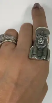 Vintage Unique Heavy Egyptian Goddess Sekhmet Ring Sterling Silver